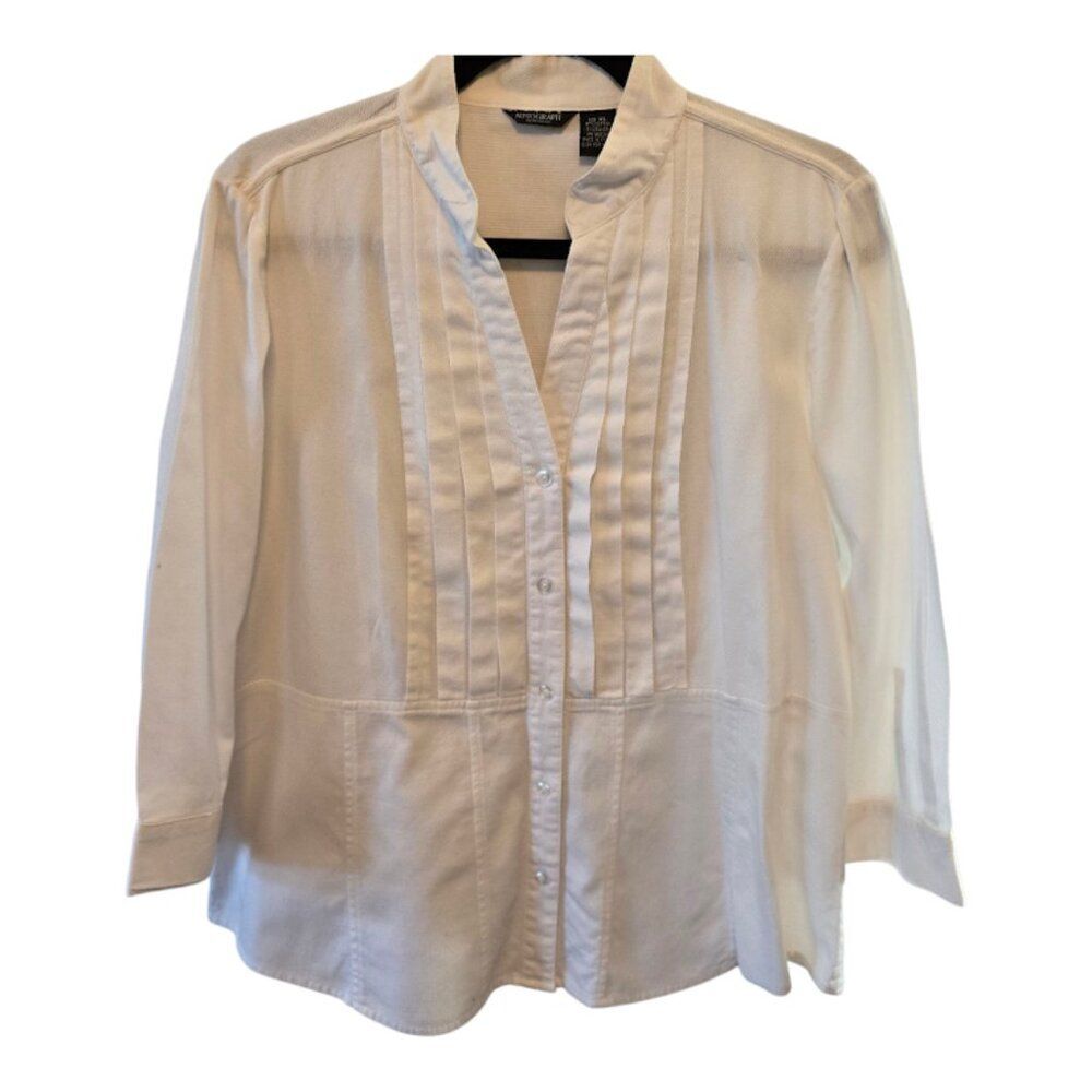 AUTOGRAPH NEW YORK VINTAGE COTTON TOP PEPLUM FRONT PINTUCK 3/4 SLEEVES SIZE XL